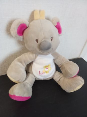 Doudou koala bébé fille, rose, bleu, Lola, fleur