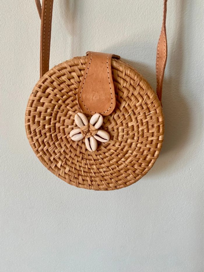 Petit sac en osier tressé et cuir - photo numéro 2