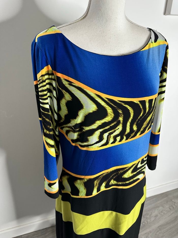 Robe zébrée bariolée jaune et bleue Frank Lyman t46 3XL - photo numéro 5