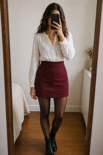 Jupe en suédine bordeaux Bershka