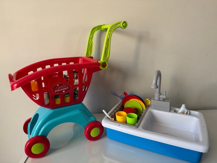 🍽️lot dînette enfant - évier + vaisselle - caddie + courses - très bon état - photo numéro 6