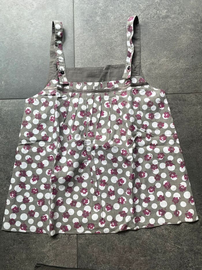 Top Hechter 36/38 taupe à fleurs violettes