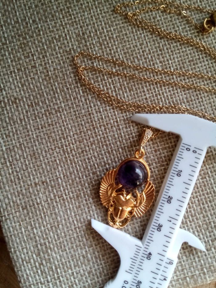 Collier scarabée et pierre naturelle d'améthyste 💜. - photo numéro 2