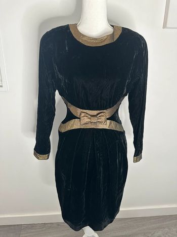 Robe noire et dorée en velours Vintage T38 M