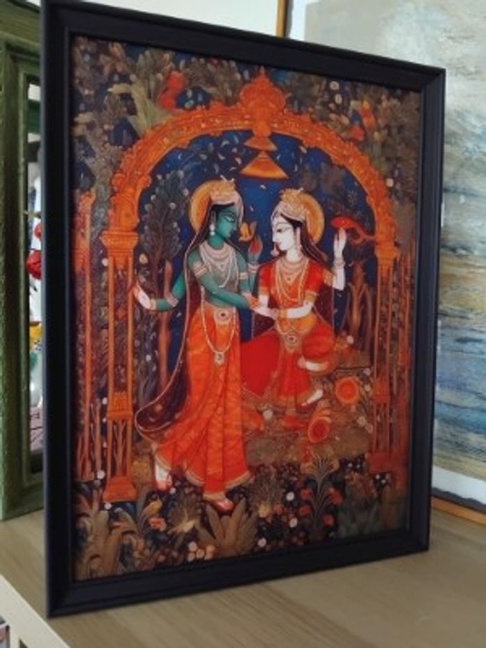 art hindouiste VISHNU / KRISHNA reproduction 30x40 cm encadré