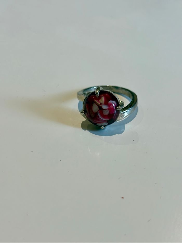 Bague fleur rose vintage en métal argenté
