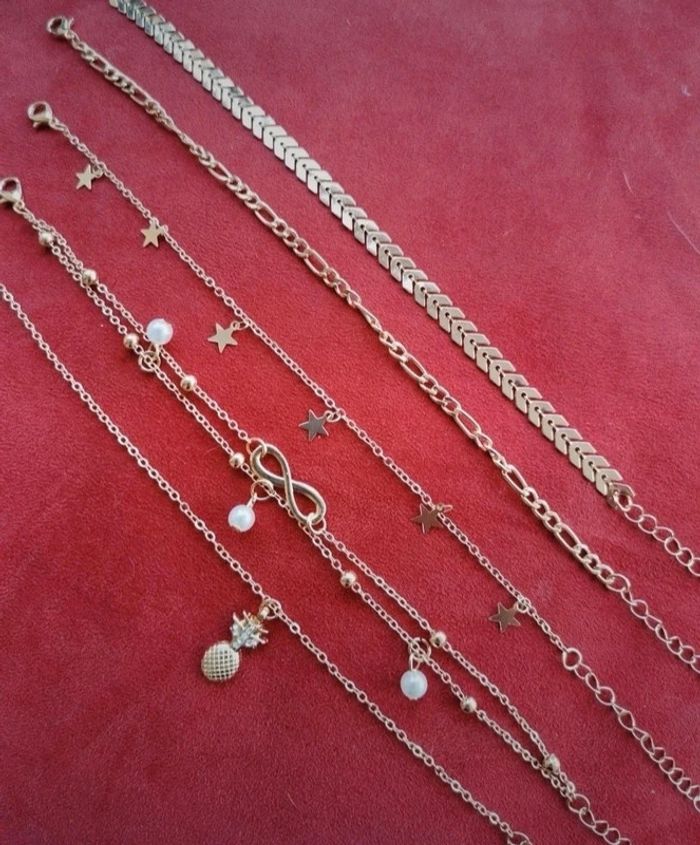 A38 lot de 5 bracelet cheville doré été plage réglable tendance - photo numéro 3