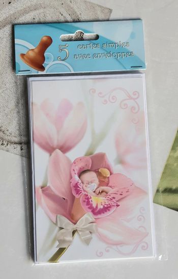 Lot de 5 cartes faire-part bébé fille avec enveloppes