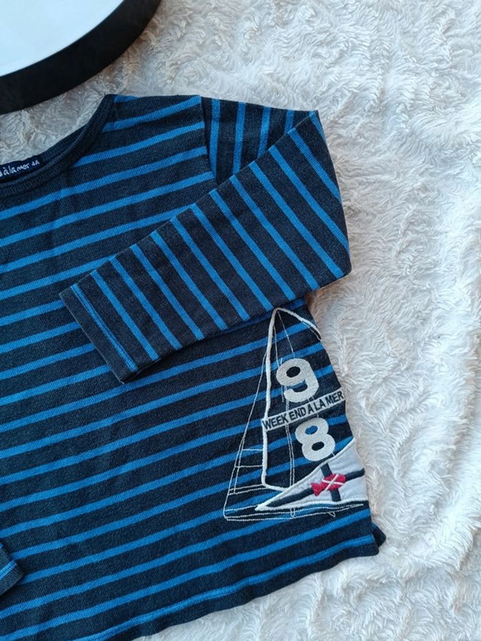 Sweat pull léger ou tee shirt épais rayé Garçon 4 ans weekend à la mer 100% coton - photo numéro 3