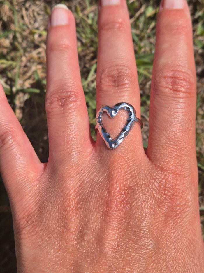 Bague cœur large acier argent