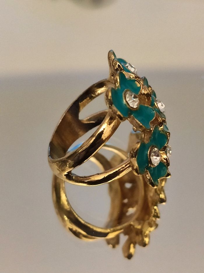 Bague fleurs bleu turquoise - photo numéro 3