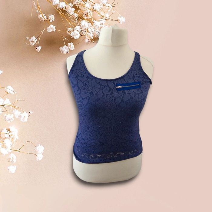 Débardeur bleu dentelle - taille S