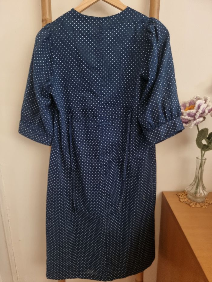 Robe longue vichy bleu marine coton vintage taille M - photo numéro 2