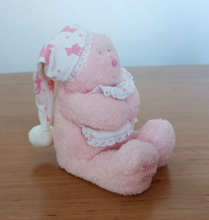 Peluche. Doudou ours rose avec un bonnet de nuit. TY. Baby girl. 17,5 cm - photo numéro 2