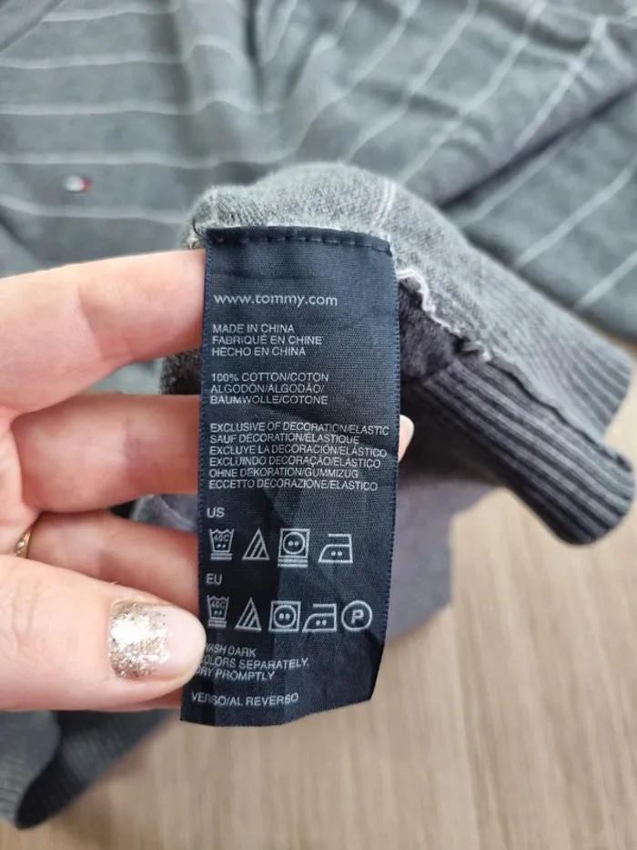 Pull à col V gris rayé Tommy Hilfiger Homme Taille M - photo numéro 3