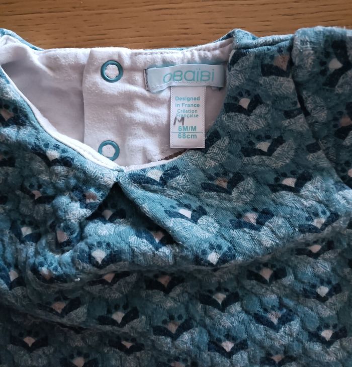 Blouse tunique épaisse Obaïbi bleu vert motif all over 6 mois 68cm fille - photo numéro 4