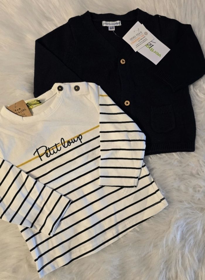 NEUFS  non portés 🏷🏷💙😍🥰💙gilet et teeshirt ml 6mois Garçon 💙😍