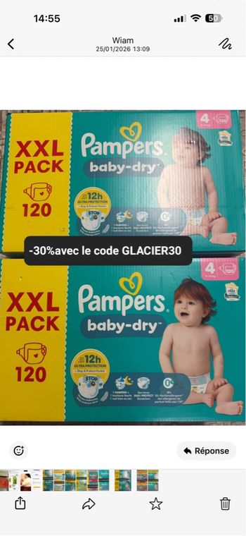 2 cartons de couches Pampers taille 4