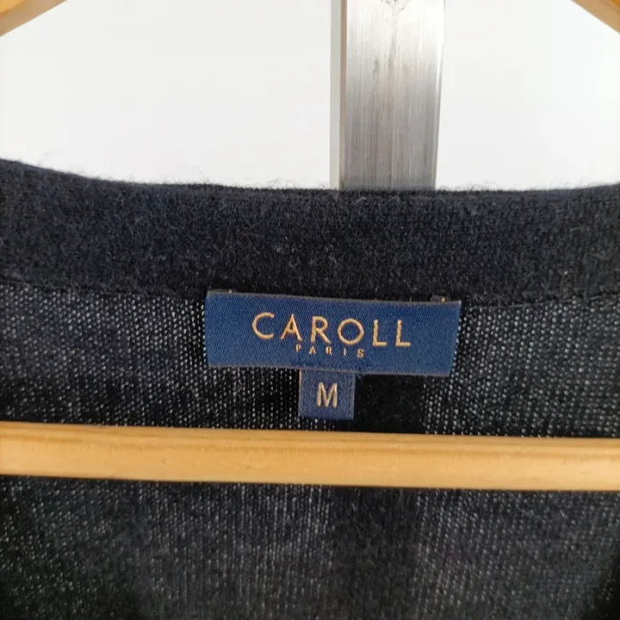 Gilet fin en maille bleu marine Caroll Paris col V taille M A1430 - photo numéro 5