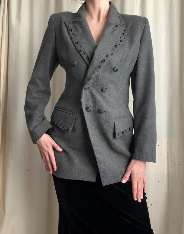 Blazer long gris retro 80s vintage made in France 🇫🇷 Officecore - Taille M - photo numéro 6