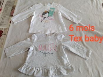 Lot de  2 t-shirt manches longues 6 mois. Tex Baby