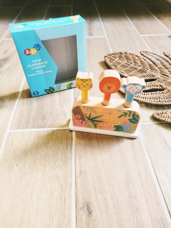 🐒Jouet Pop up les animaux de la savane à ressorts en bois marque Cultura