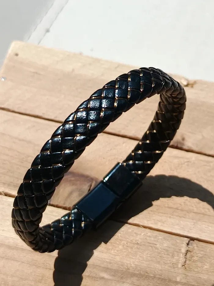 Bracelet cuir noir et or pour homme
