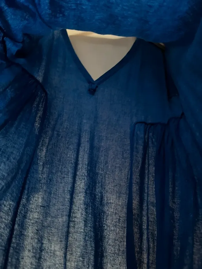 Joli Robe Bleue en lin & coton - Taille 42 - photo numéro 6