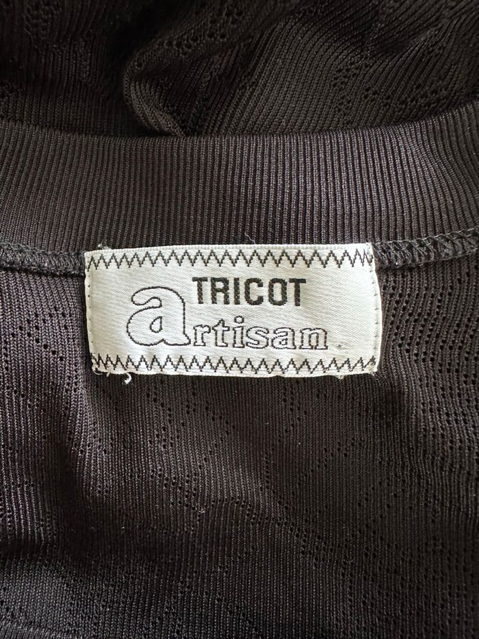 Pull noir maille ajourée fleurs Tricot Artisan Vintage T36 S - photo numéro 8