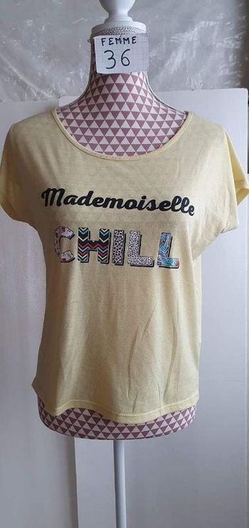 Tee-shirt, jaune, marque Gemo, en très bon état, polyester =4€