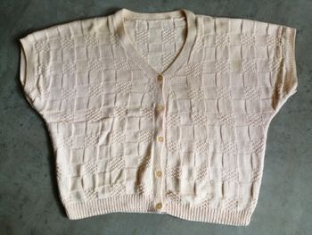 gilet en coton saumon manches courtes tricoté main Phildar