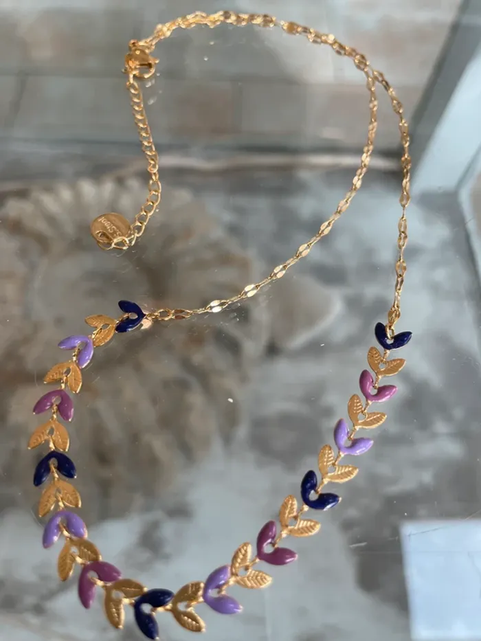 Collier délicat épis tons roses, mauves et dorés en acier inoxydable - photo numéro 9