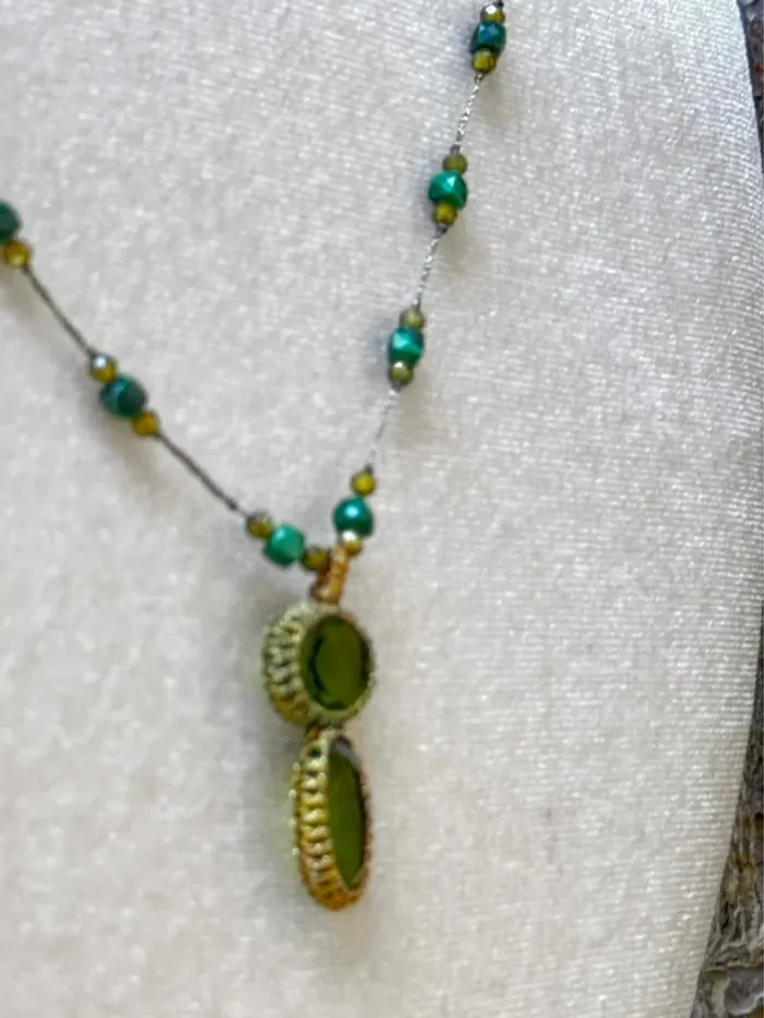 Collier cordons fins tresses habaha Paris perles malachites et 2 multi facettes d’eaux dou - photo numéro 3