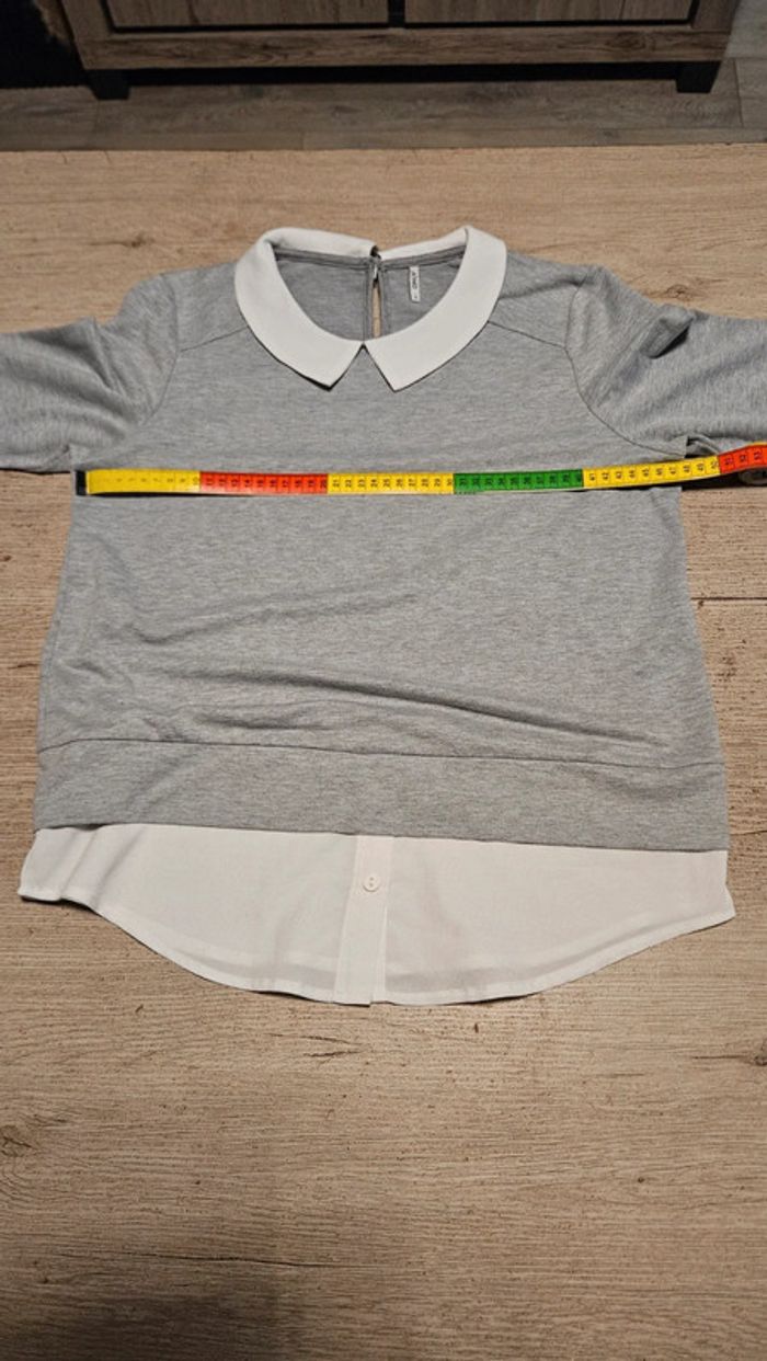 Pull gris clair à manches longues avec chemise blanche en dessous, Only, taille S - photo numéro 9