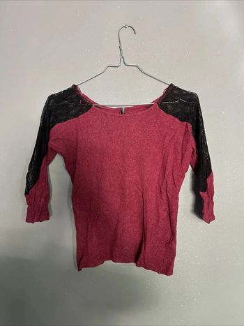 Haut Pull manches 3/4 Dentelle Bordeaux Naf Naf TS