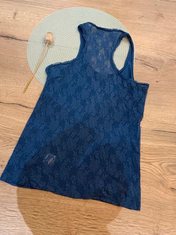 T shirt debardeur - bleu - dentelle - taille S - Akac Ecou