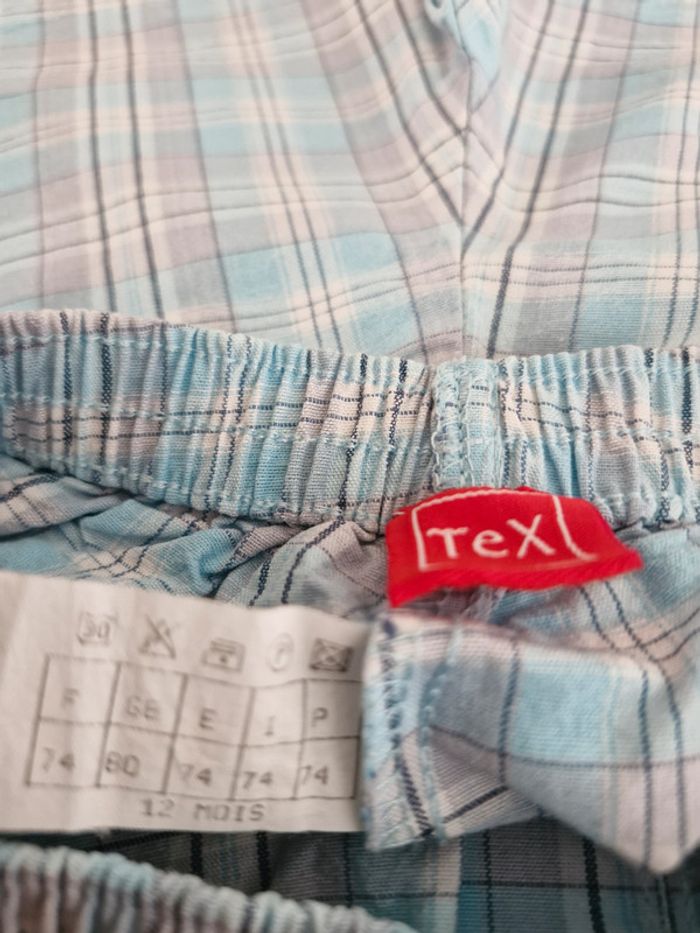 Short bébé garçon 12 mois Tex bleu clair à carreaux gris blanc coton - photo numéro 2