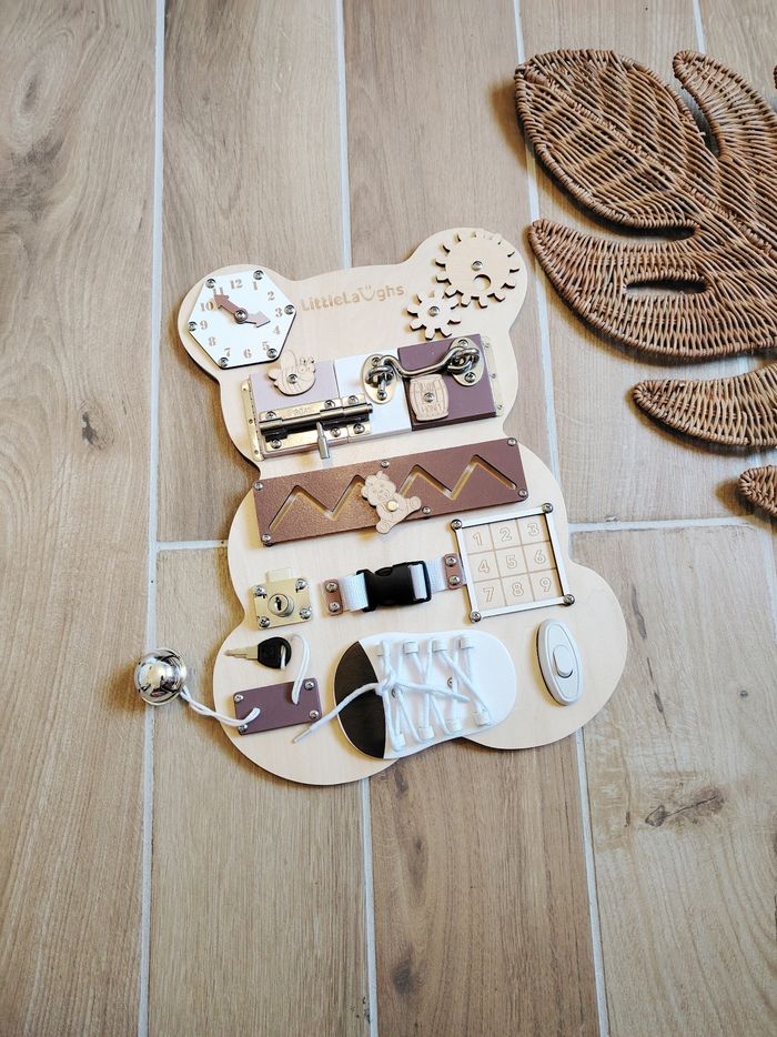 🐻Planche/panneau Ours multi activités busy board en bois