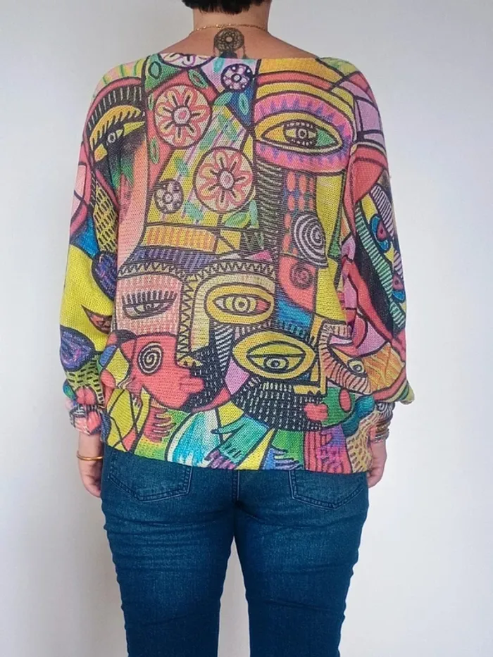 pull large multicolore à motif L - photo numéro 2