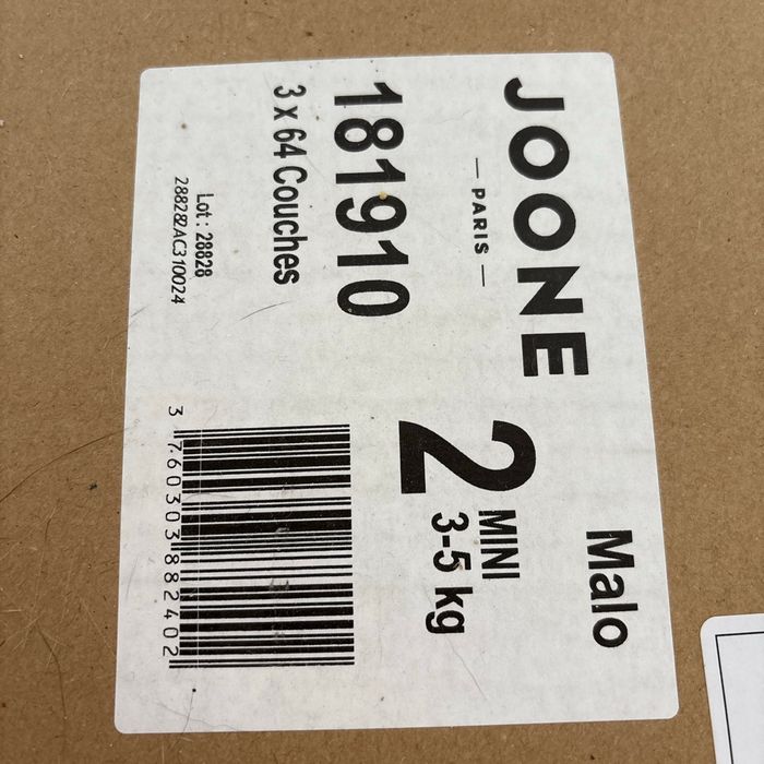 Cartons 1 mois de couches Joone T2