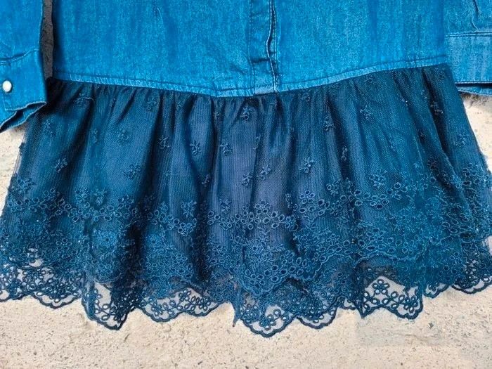 Confetti, très belle Robe en jeans col chemise et jupe dentelle 8 ans - photo numéro 4