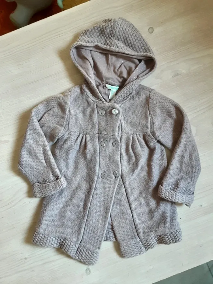 Manteau maillé coton lila mauve T. 3 ans
