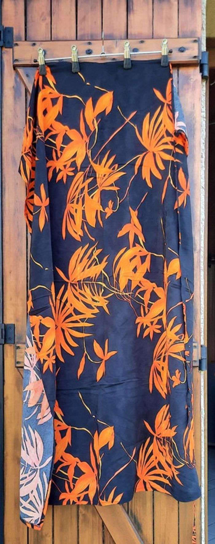Paréo jupe portefeuille noir et orange, taille unique - photo numéro 4