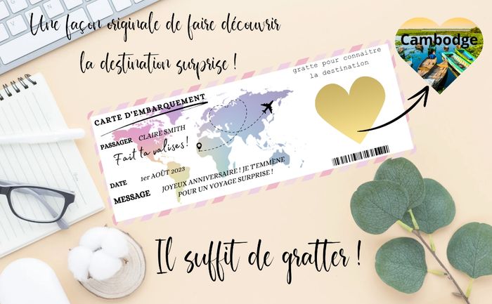 Carte à gratter d'embarquements voyage, croisière découvrez la destination surprise,carte d'embarquement, boarding pass