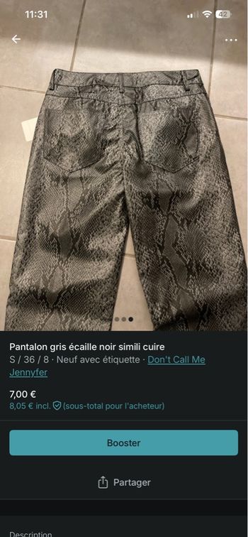 Pantalon gris effet croco simili cuire 