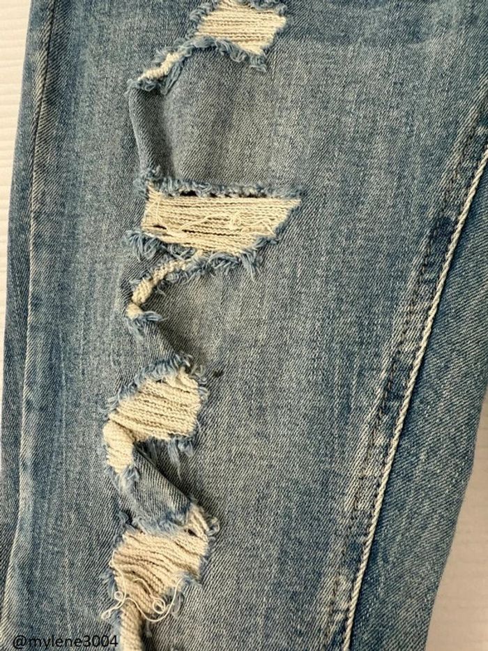 Jean slim skinny déchiré destroy bleu clair poches à fermeture éclair - photo numéro 5