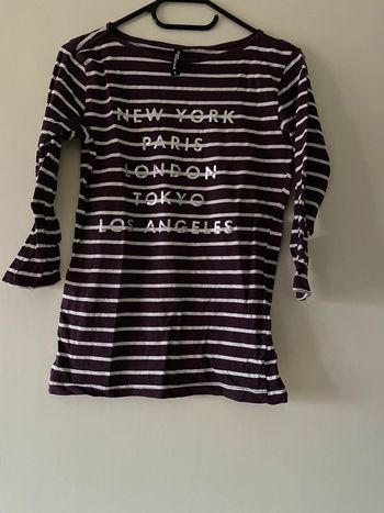 T-shirt rayé manches 3/4 « New York, Paris, London, Tokyo, Los Angeles » Jean Pascale Taille S