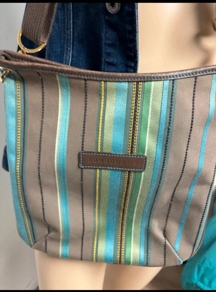 Sac bandoulière Longchamp authentique – Vert turquoise & marron - photo numéro 7