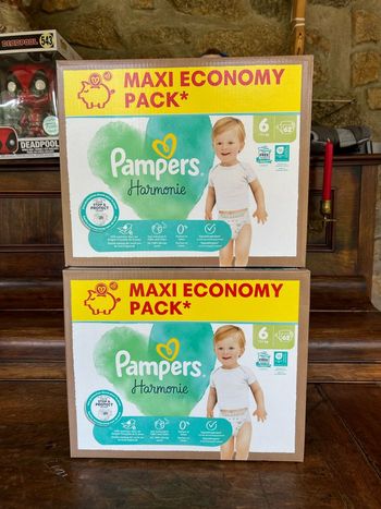 124 couches Pampers Harmonie taille 6 (2 cartons de 62 couches) 🌿