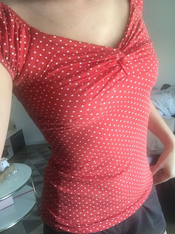 T-shirt rouge à pois blanc - La Redoute - XS-S